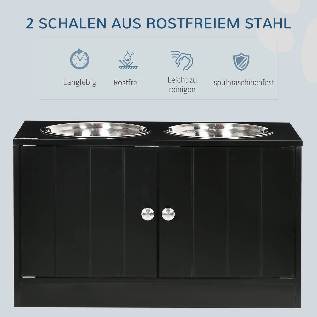 PawHut Futterstation schwarz Edelstahl B/H/L: ca. 30x35,5x60 cm