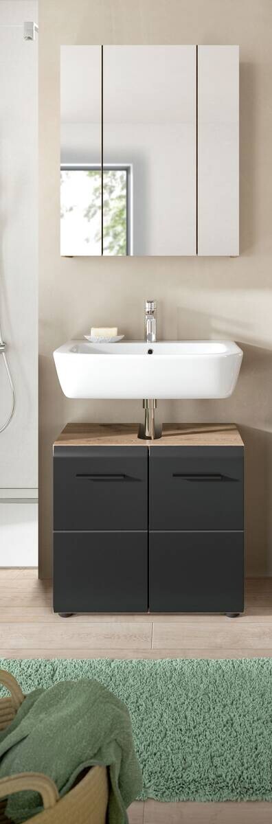 Badezimmer-Set Ice Nox Oak Nachbildung schwarz matt B/H/T: ca. 60x185x30 cm