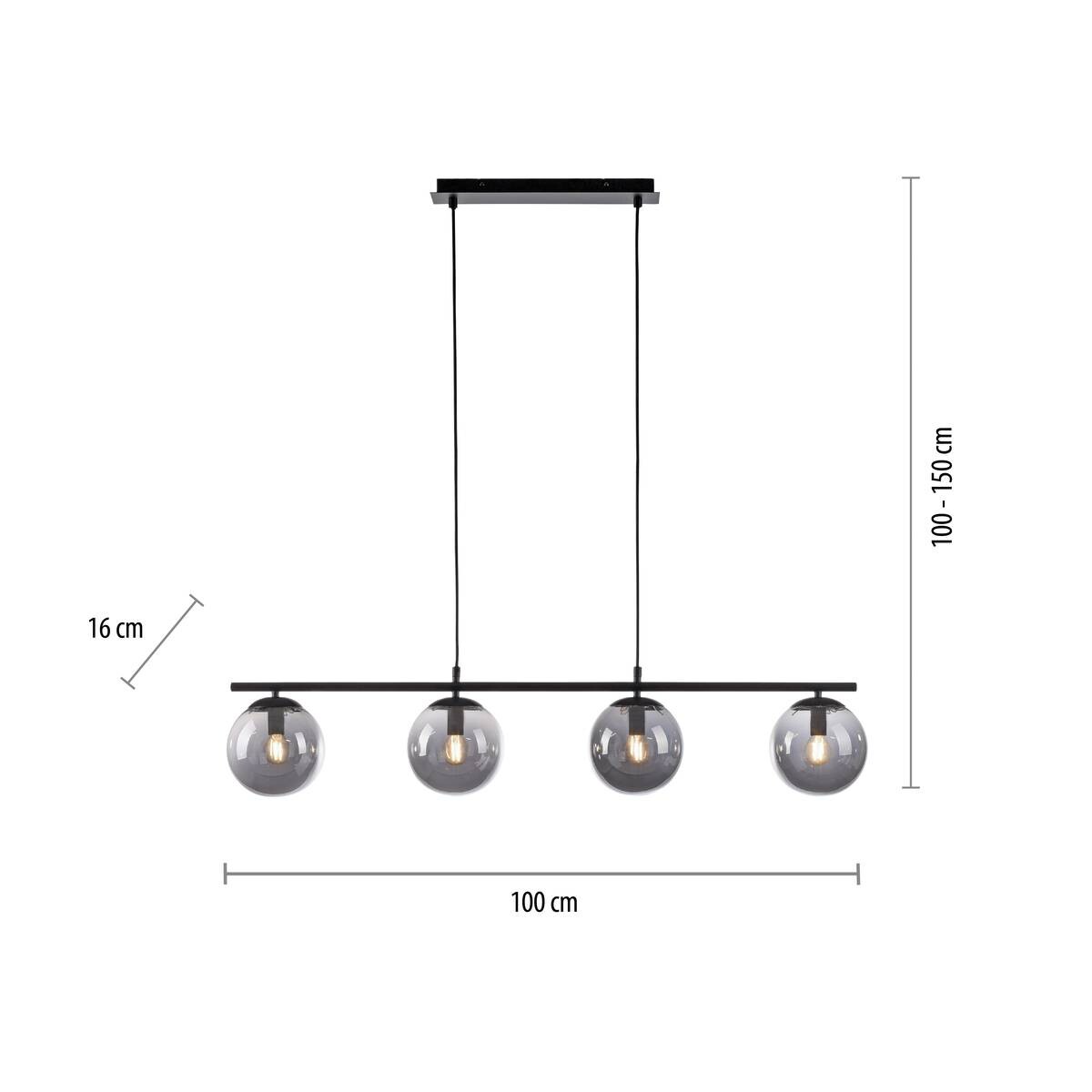 Just Light Pendelleuchte BIG WIDOW 14604-18 schwarz Metall Rauchglas B/H: ca. 100x150 cm E14 4 Brennstellen