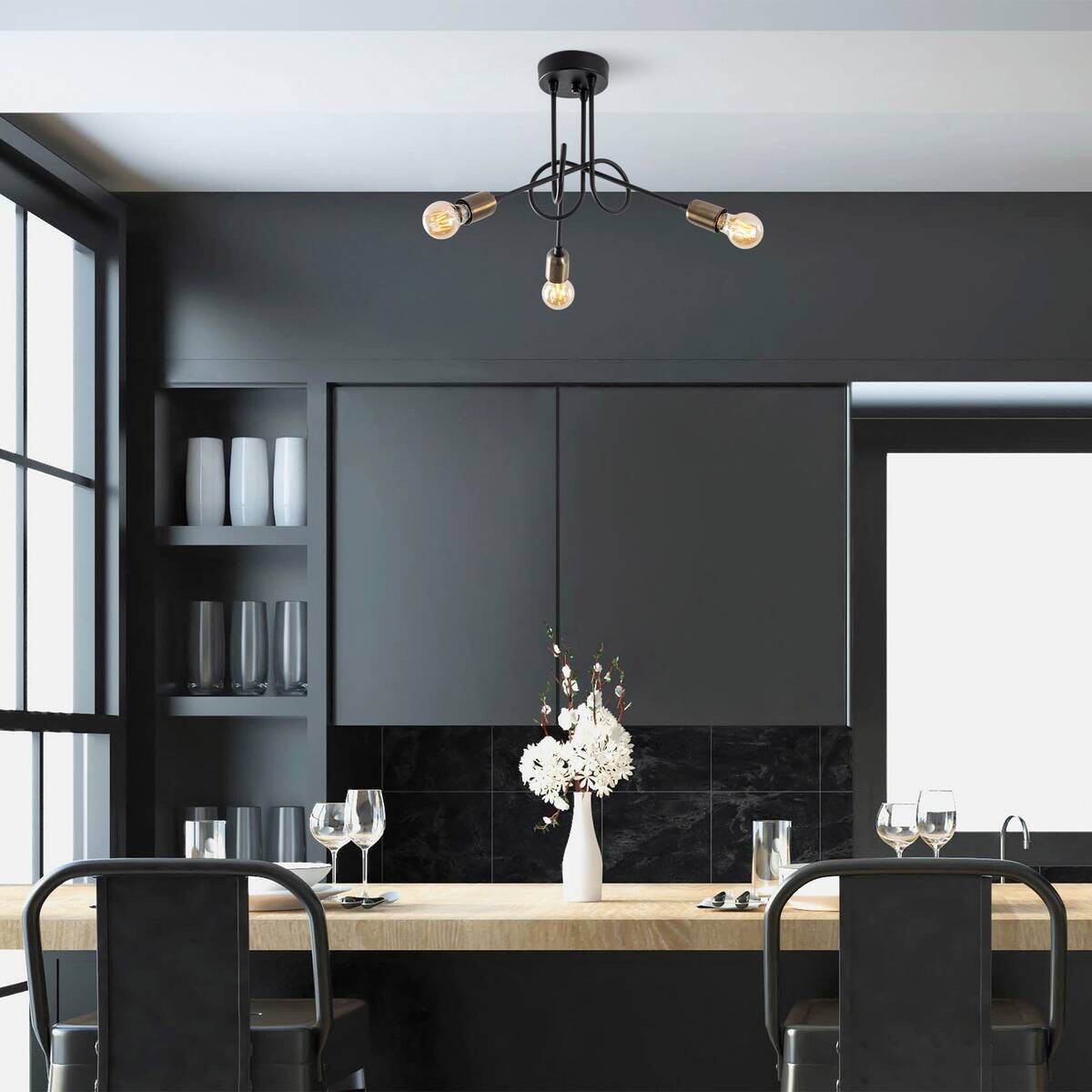 Opviq Deckenleuchte Viraj bronze schwarz Metall B/H/T/L/D: ca. 46x32x46x46x46 cm E27 3 Brennstellen