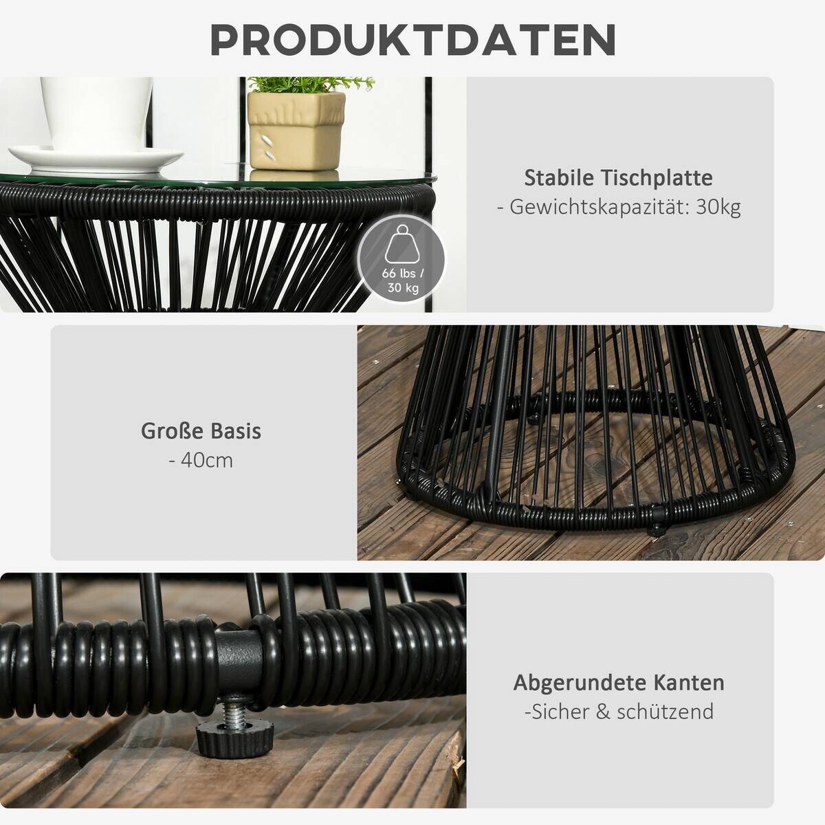 Outsunny Beistelltisch schwarz Eisen B/H/L: ca. 40x40x42 cm
