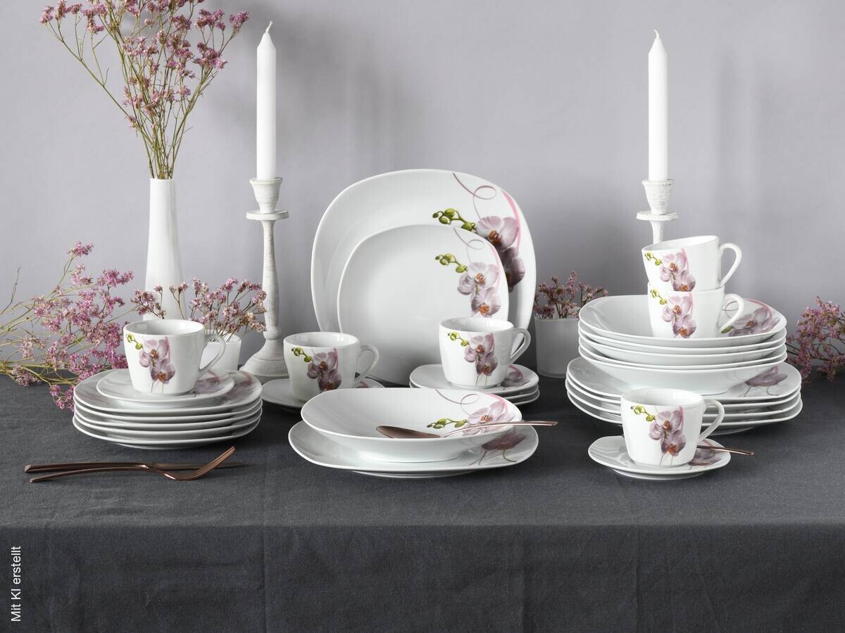 CreaTable Kombiservice Square Orchidee weiß Porzellan 30 tlg.