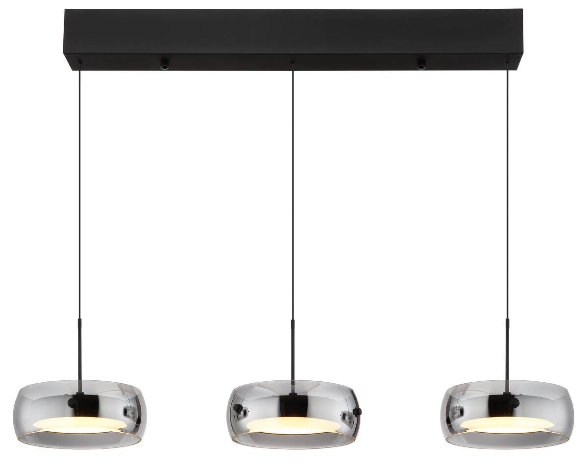GLOBO LED-Hängeleuchte mattschwarz Rauch Opal Metall Glas Kunststoff B/H/L: ca. 20x120x85 cm 1 Brennstellen