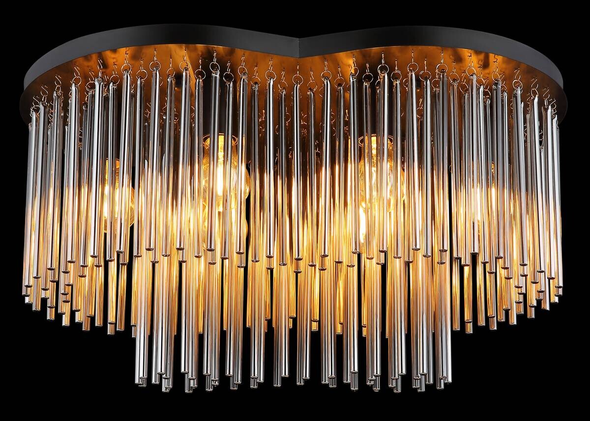 GLOBO Deckenleuchte mattschwarz Rauch Metall Glas B/H/T/L: ca. 35x34,5x60x60 cm E27 6 Brennstellen