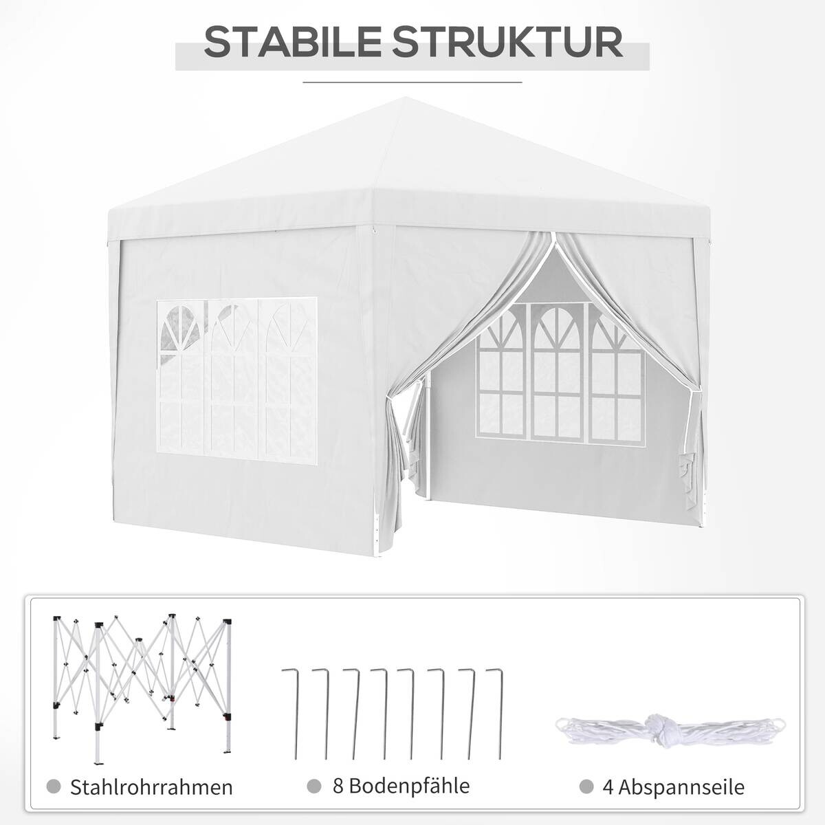 Outsunny Pavillon weiß Polyester B/H/L: ca. 2,95x2,95x2,58 cm