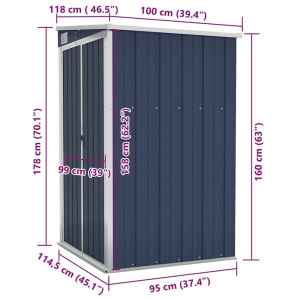 vidaXL Gartenhaus anthrazit B/H/T: ca. 118x178x100 cm