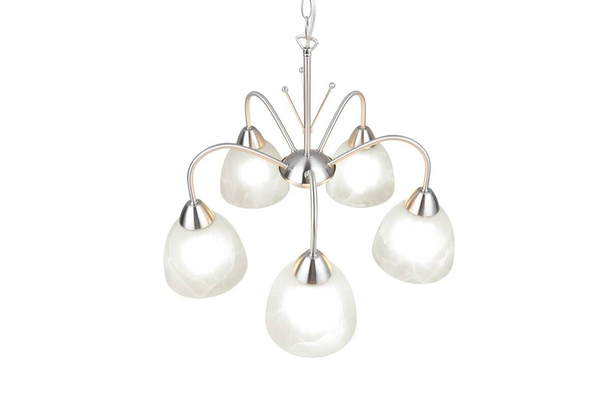 Reality Pendelleuchte Dobby R31055007 weiß nickel Glas Metall PVC H/D: ca. 150x55 cm E27 5 Brennstellen