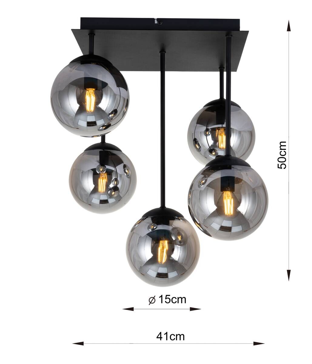 POCOline Deckenleuchte Space schwarz Glas B/H/T: ca. 40x50x40 cm E14 5 Brennstellen