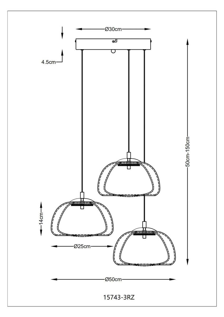 GLOBO Hängeleuchte Chrom schwarz Glas Metall B/H/L: ca. 53x25,5x57 cm