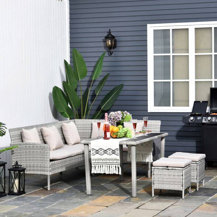Outsunny Gartensitzgruppe grau Polyrattan B/H/L: ca. 142x75x125 cm
