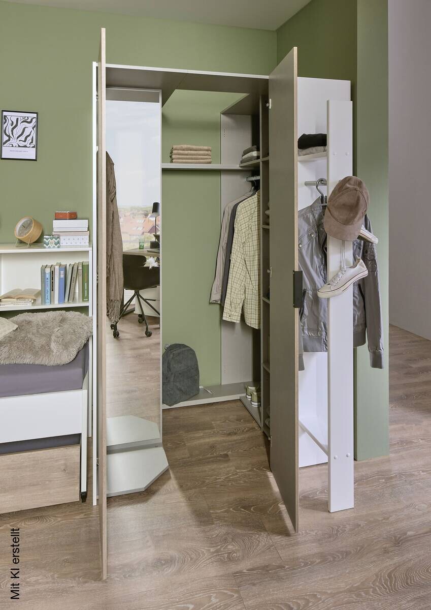 Eckschrank weiß B/H/T: ca. 135x197x97 cm