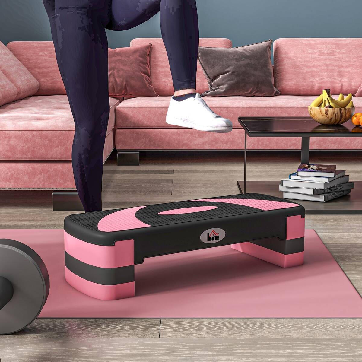 HOMCOM Steppbrett rosa Kunststoff B/H/L: ca. 31x20x80 cm