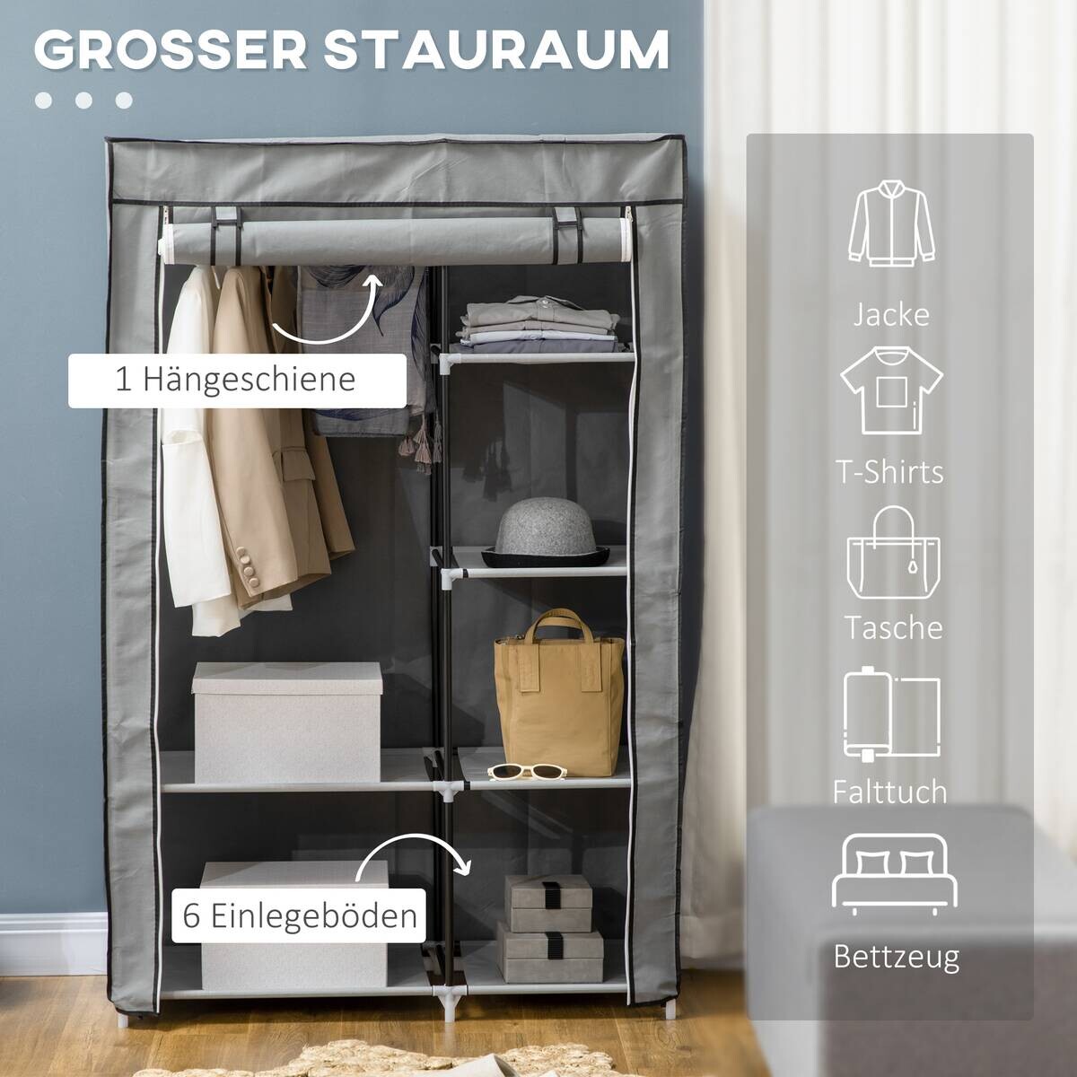 HOMCOM Kleiderschrank grau Polypropylen B/H/L: ca. 43x103x162,5 cm
