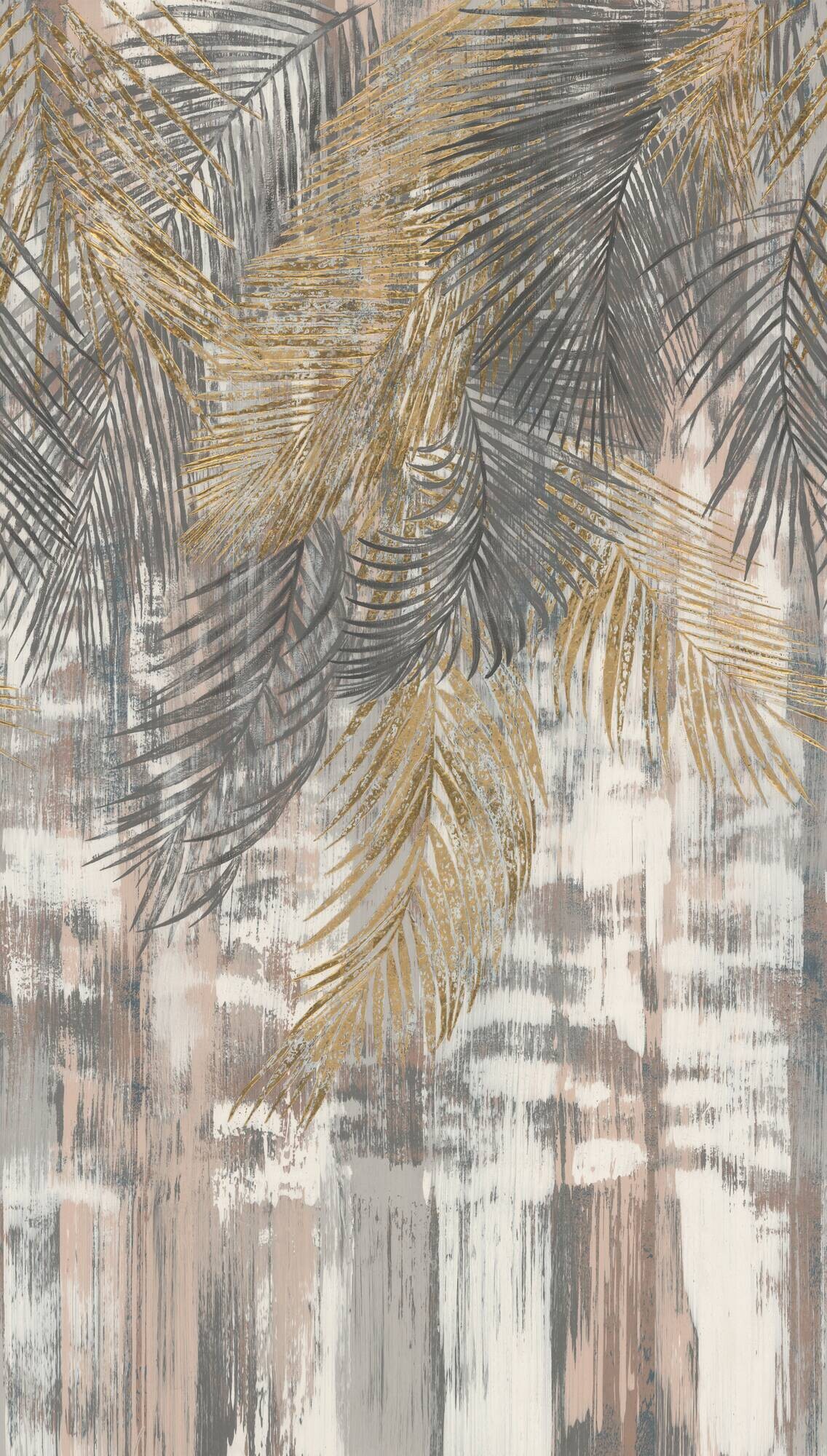 Livingwalls Fototapete Palmenblätter grau beige gold B/L: ca. 280x159 cm