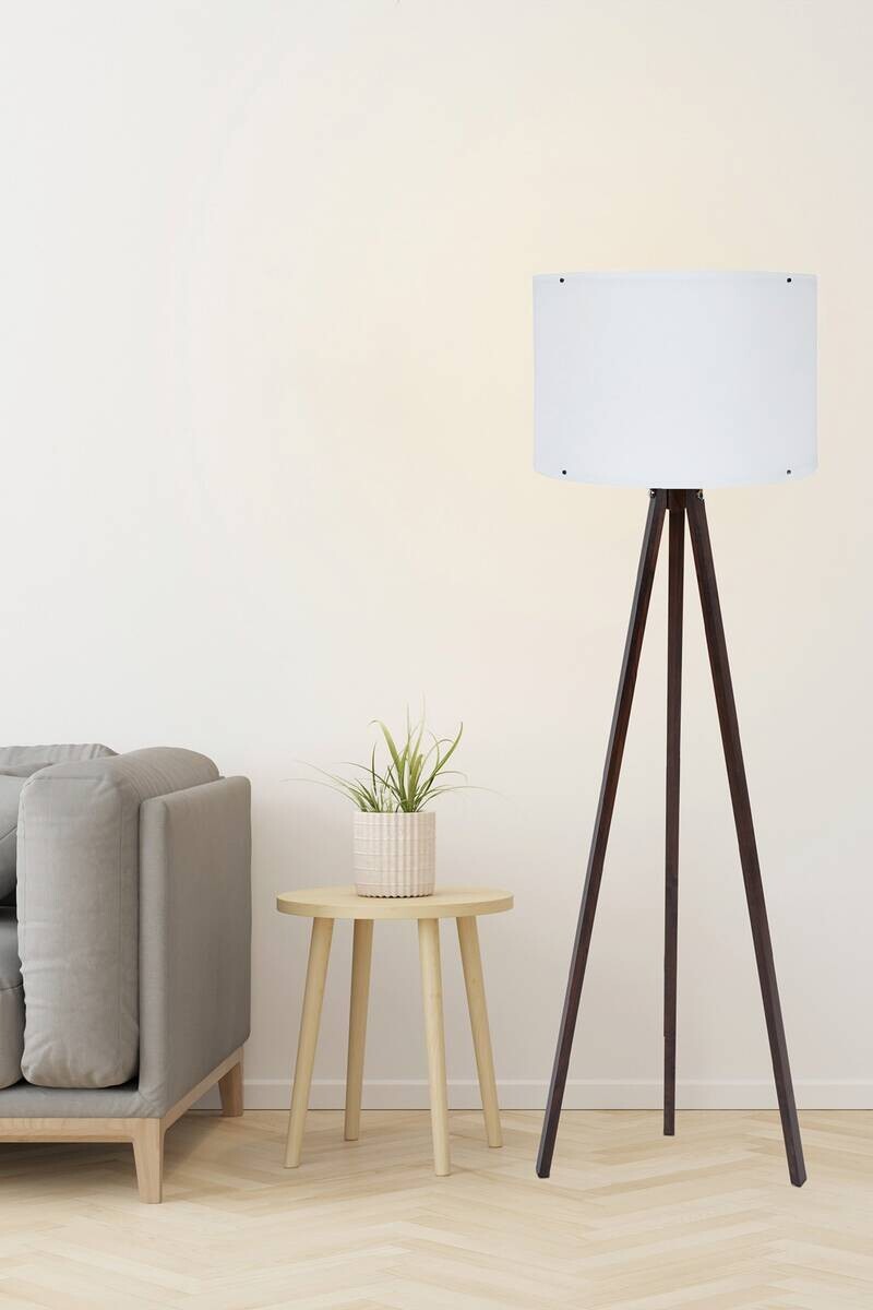 Opviq Stehleuchte weiß nussbaum MDF Polypropylen B/H/L: ca. 38x145x38 cm E27 1 Brennstellen