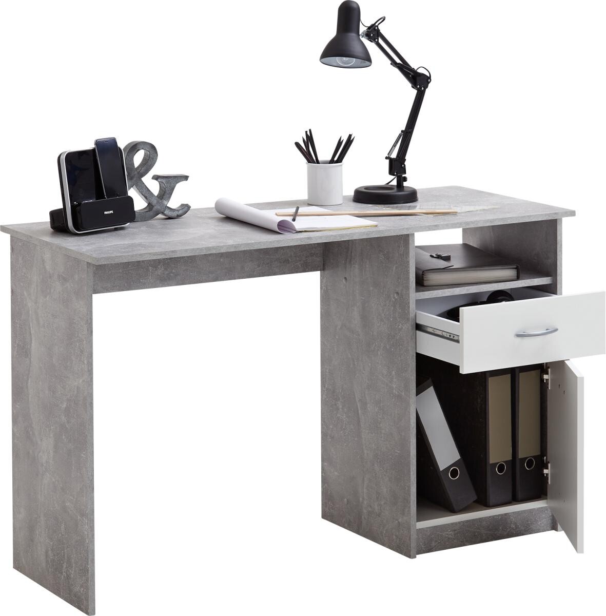 Schreibtisch Beton Optik weiß B/H/T: ca. 123x77x50 cm