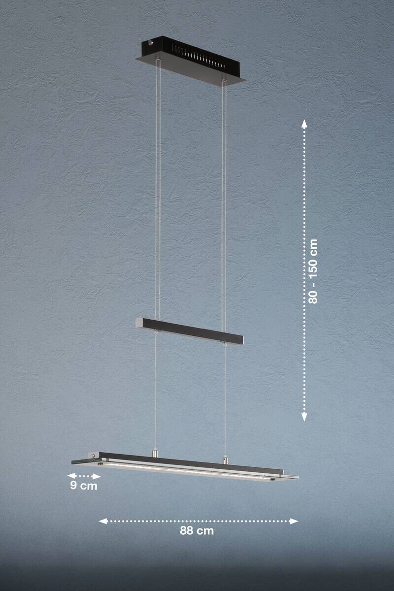 Fischer & Honsel LED-Pendelleuchte 60442 Rauch Chrom schwarz Glas Metall B/H/T: ca. 88x150x9 cm 1.0 Brennstellen