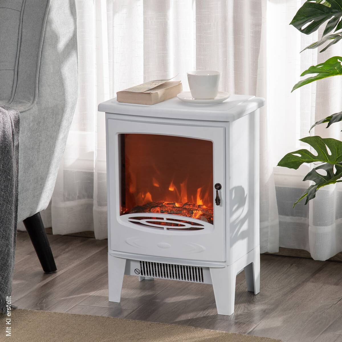 HOMCOM Elektro-Kamin weiß Metall Kunststoff Glas B/H/T: ca. 39x54,8x26 cm ca. 1800 W