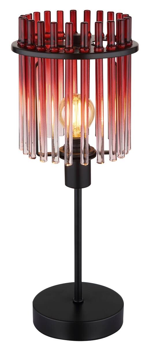 GLOBO Tischleuchte Gorley schwarz rot Metall Glas H/D: ca. 37,5x15 cm E14 1 Brennstellen