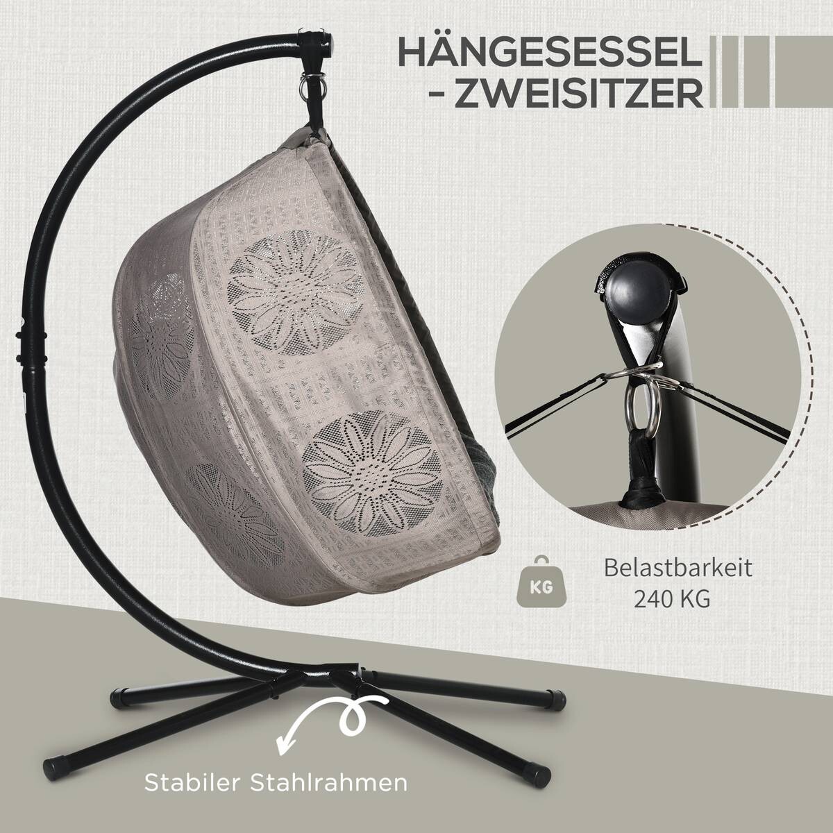 Outsunny Hängesessel mit zwei Sitzplätzen schwarz Polyester B/H/L: ca. 126x172x132 cm