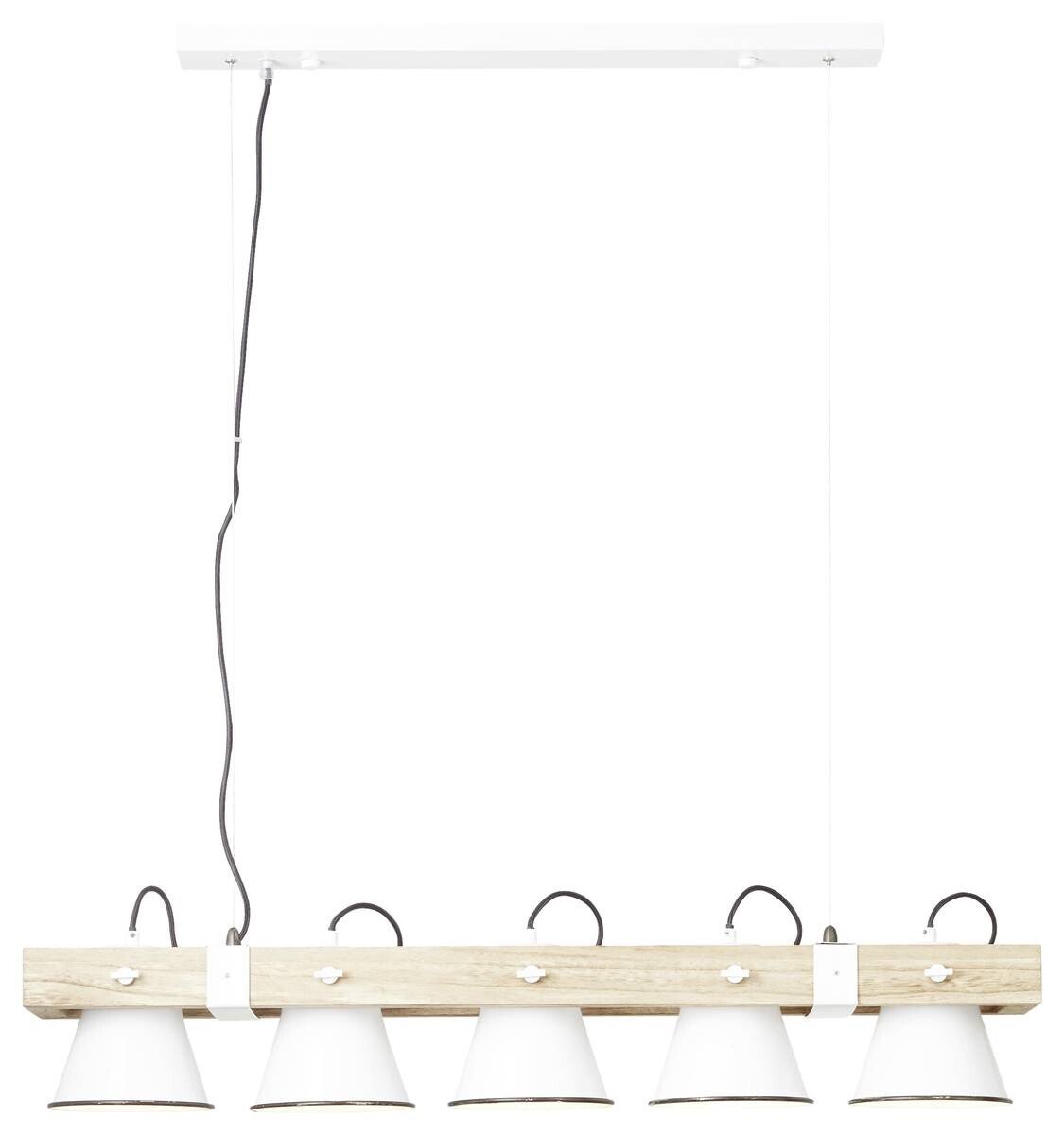 Brilliant Pendelleuchte Plow weiß hellbraun Metall Holz B/T/L: ca. 95x20x115 cm E27 5 Brennstellen