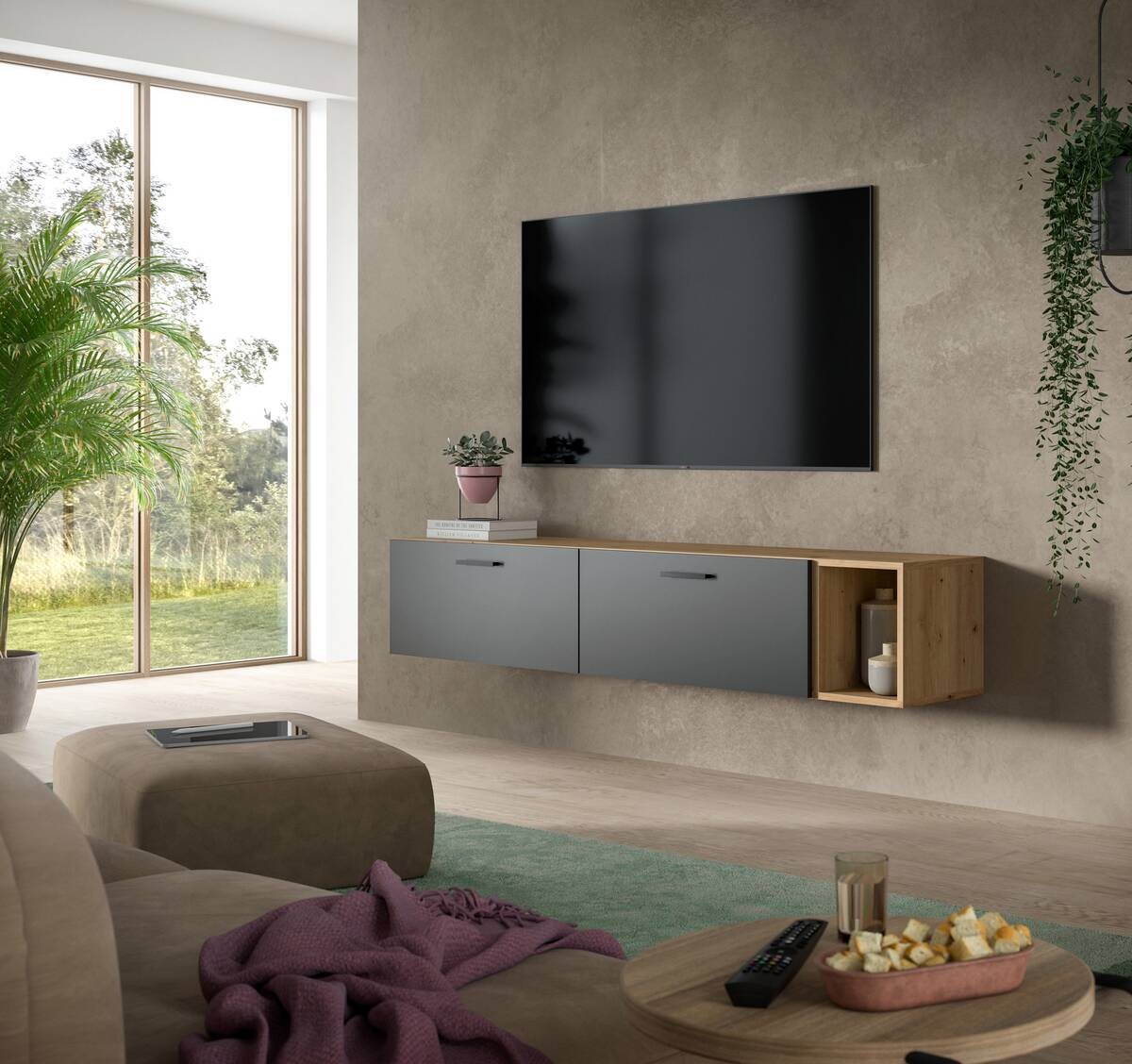 Wohnwand-Set TheOne Eiche Artisan Nachbildung anthrazit B/H/T: ca. 75x32x34 cm