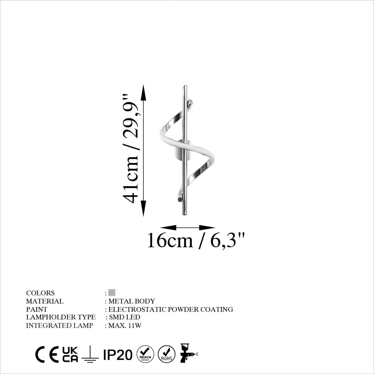 Opviq LED-Wandleuchte Chrom B/H/T: ca. 16x41x25 cm