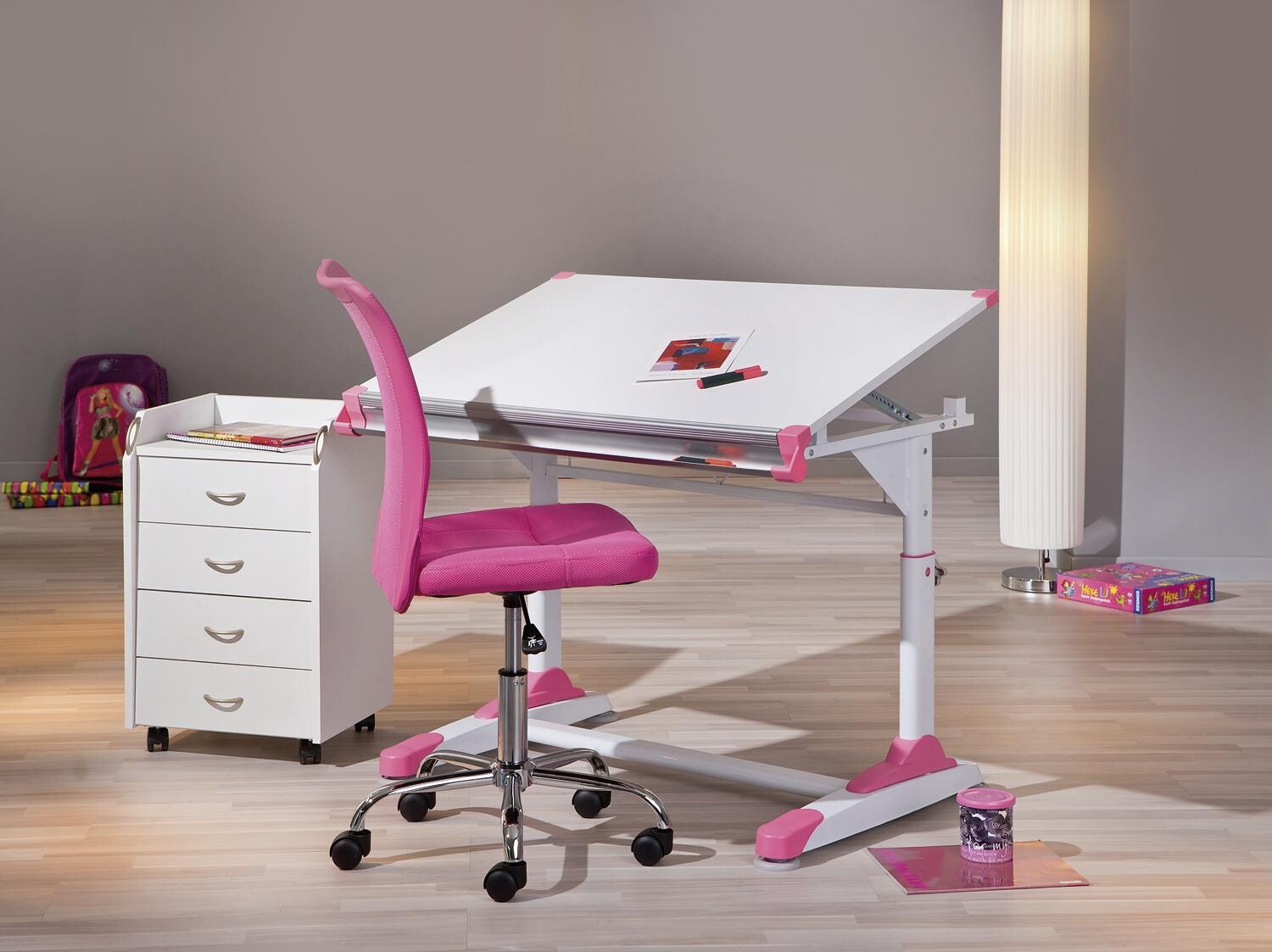 Schreibtisch 2Colorido weiß pink grün B/H/L: ca. 70,5x69,5x101 cm