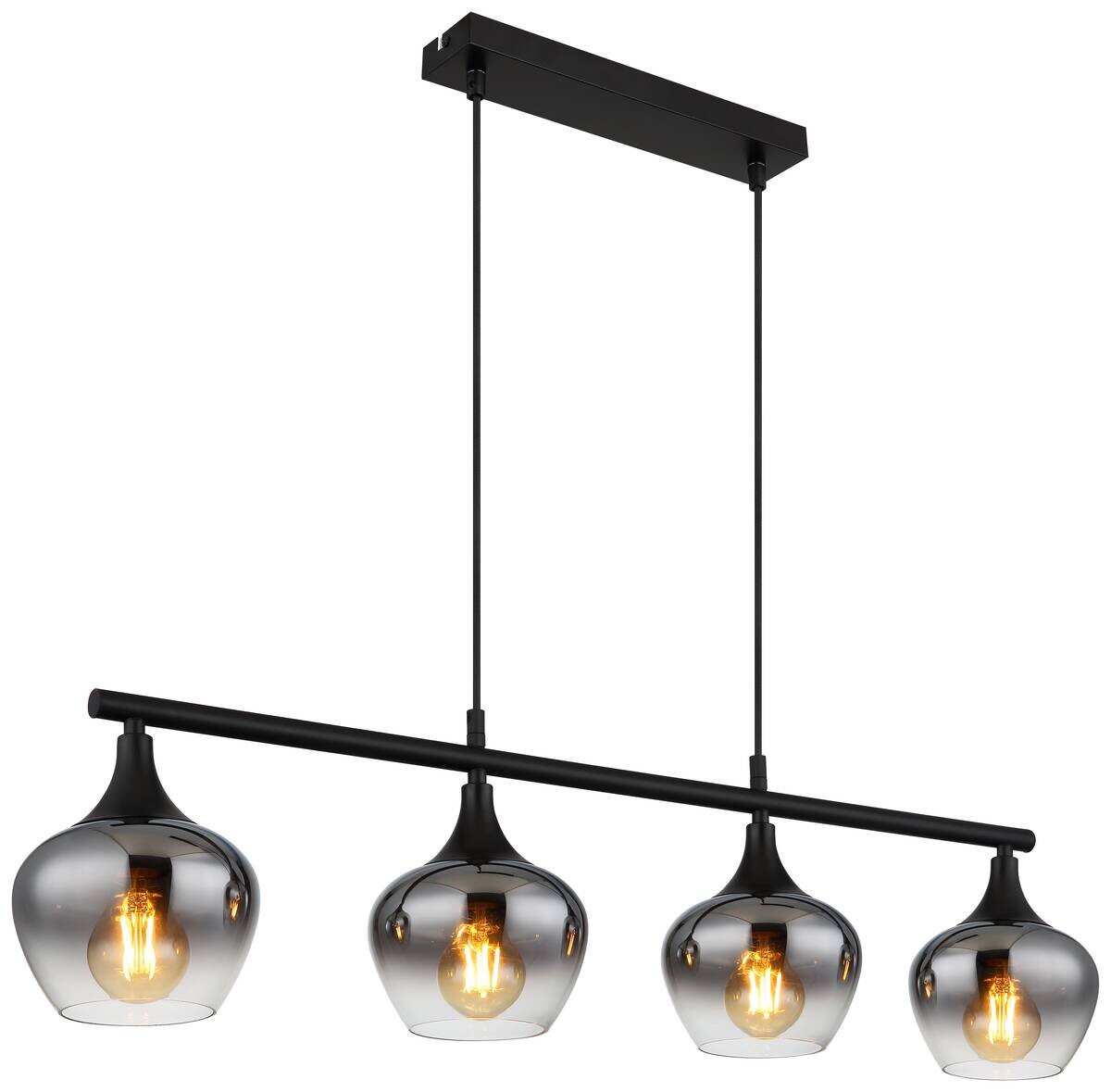 GLOBO Pendelleuchte Rauch schwarz transparent Metall Glas B/H/T: ca. 15x120x90 cm E27 4 Brennstellen