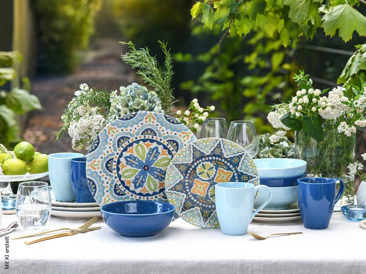 CreaTable Kombiservice blau Steinzeug 16 tlg.