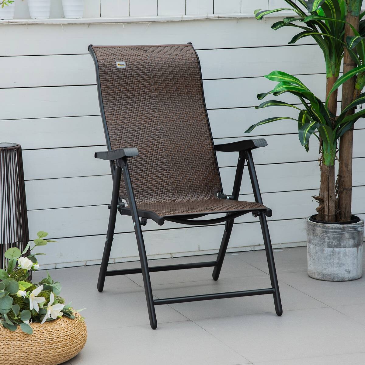 Outsunny Klappsessel braun Polyrattan B/H/L: ca. 71x111x58 cm
