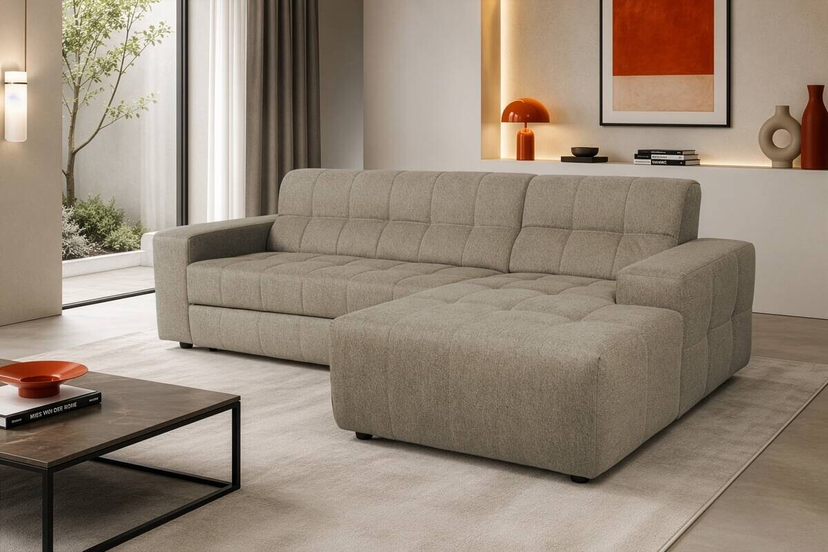 Ecksofa mit Bettfunktion graubraun Flachgewebe B/H/T: ca. 267x93x163 cm