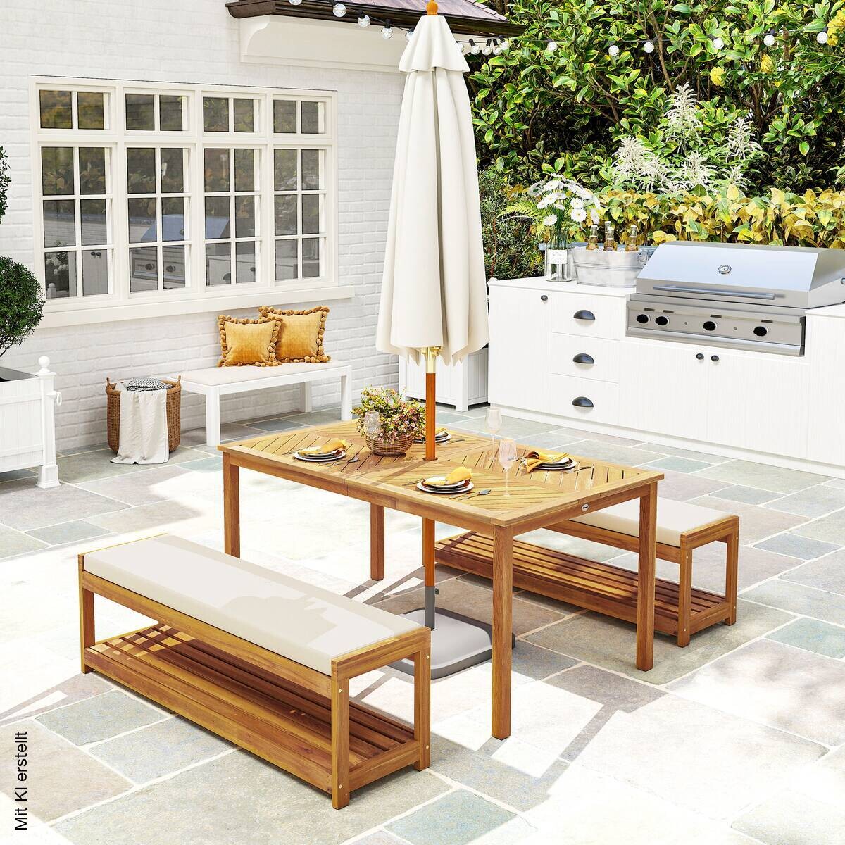 Outsunny Gartenmöbel-Set taupe Alteiche B/H/L: ca. 85x75x150 cm
