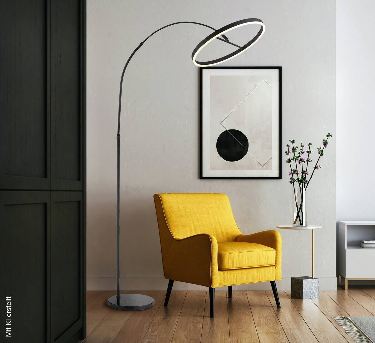 GLOBO Stehlampe mattschwarz Opal Kunststoff Metall Marmor B/H/L: ca. 50x203x107 cm 1 Brennstellen