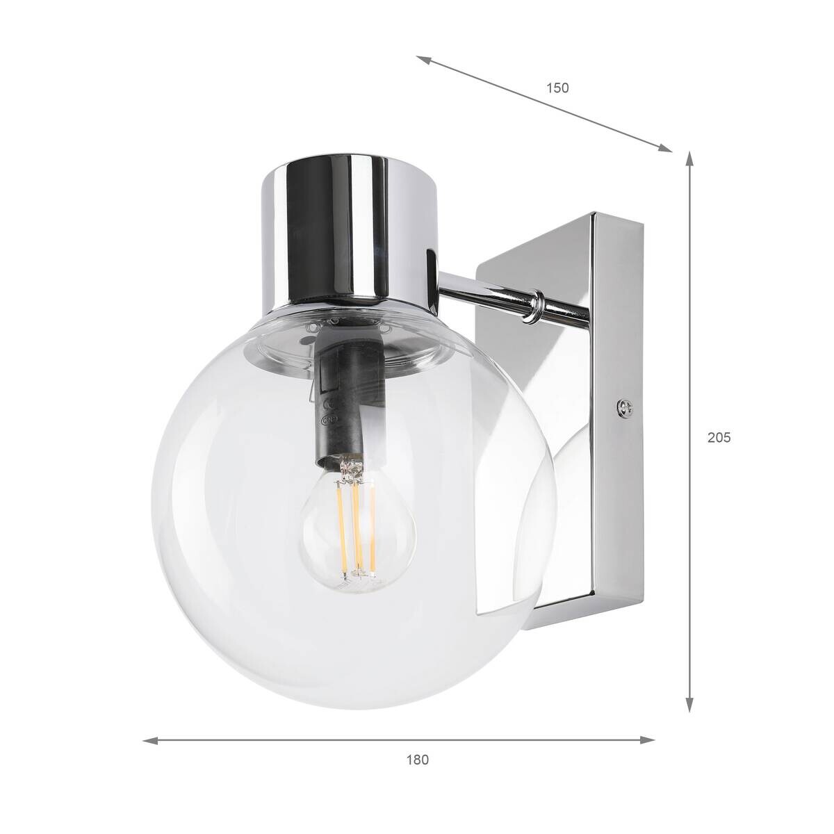 Lamkur Wandleuchte transparent Chrom Stahl Glas B/H/L: ca. 18x20x18 cm E14 1 Brennstellen