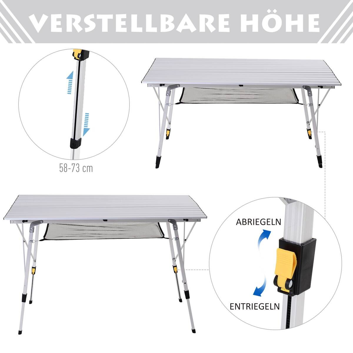 Outsunny Picknicktisch silber Aluminium B/H/L: ca. 70x73x120 cm
