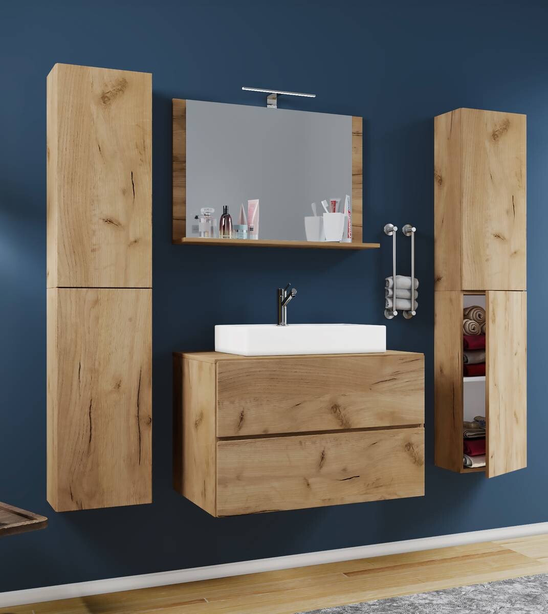 Waschplatz 5tlg-Lendas weiß Eiche Honig Nachbildung B/H/T: ca. 60x52x52 cm