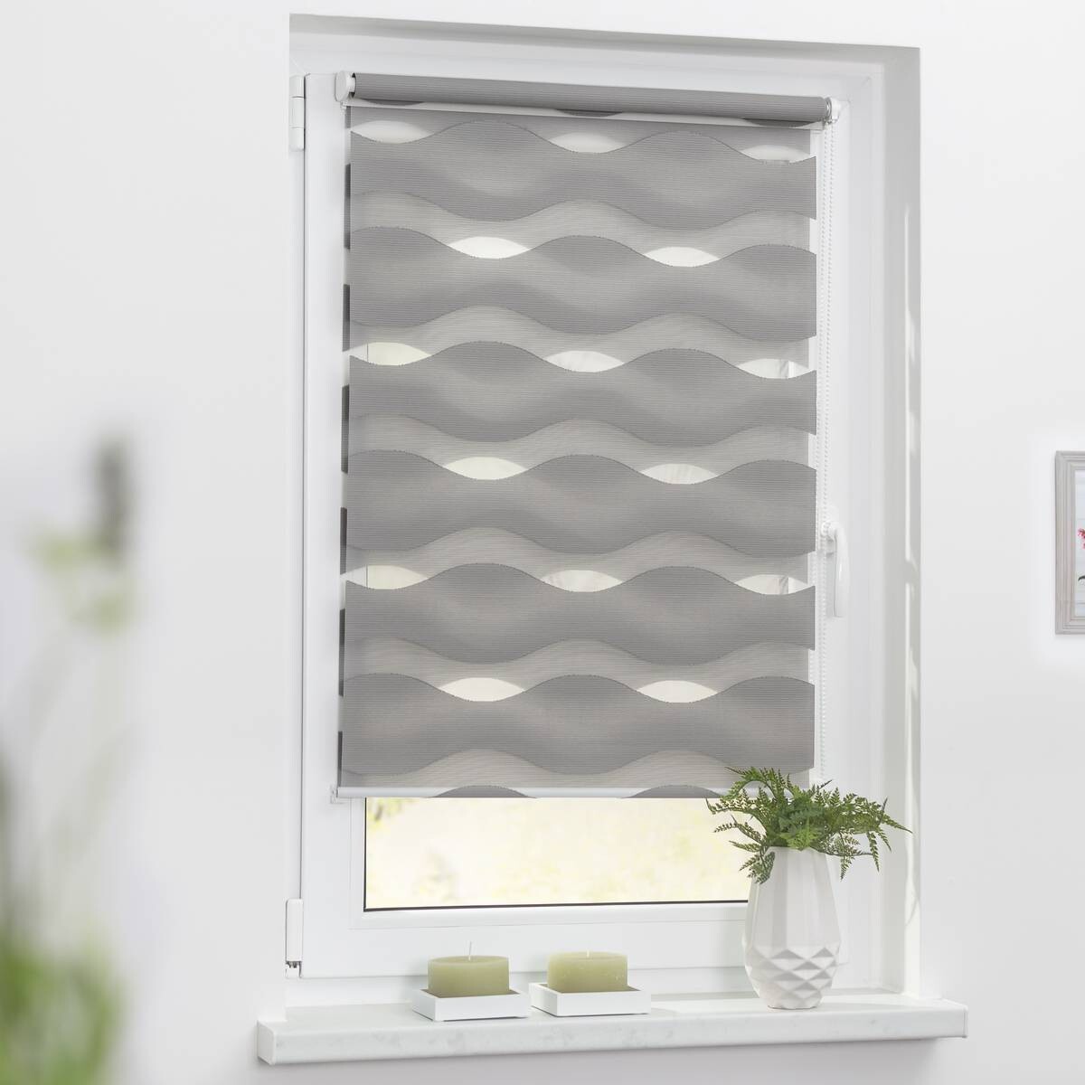 LICHTBLICK Doppelrollo Duo Welle grau B/L: ca. 80x220 cm