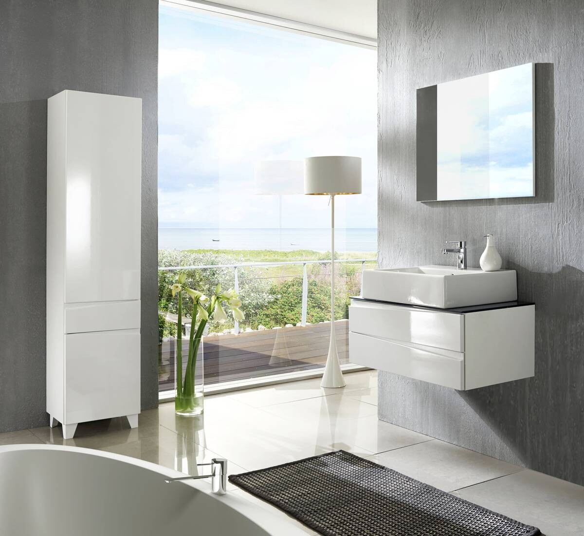 Waschplatz SHAPE grau weiß Hochglanz B/H/T: ca. 80x33x47 cm