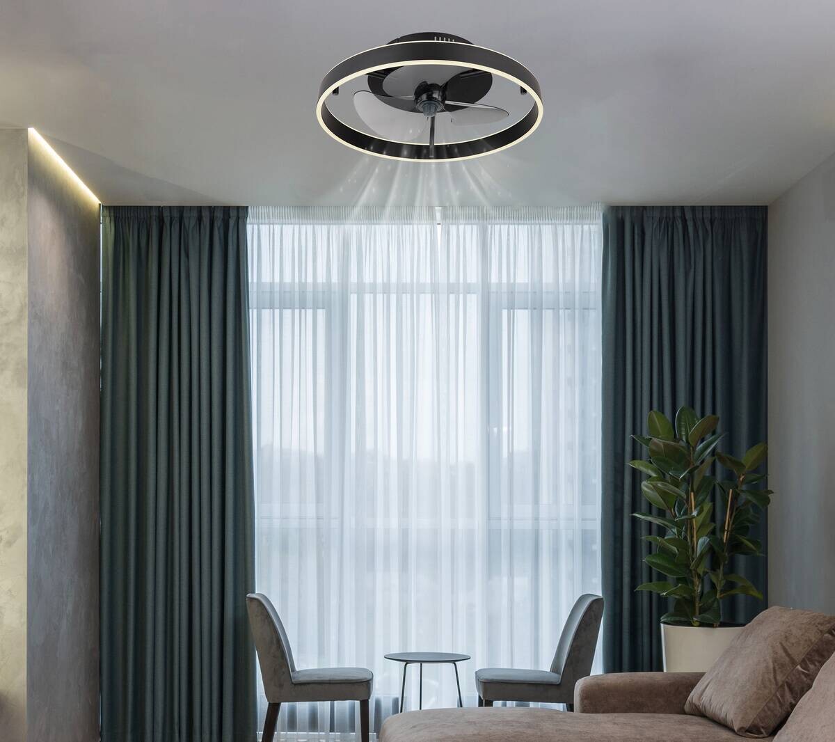 GLOBO Deckenventilator schwarz Opal Rauch H/D: ca. 14,5x50 cm max. 40 W