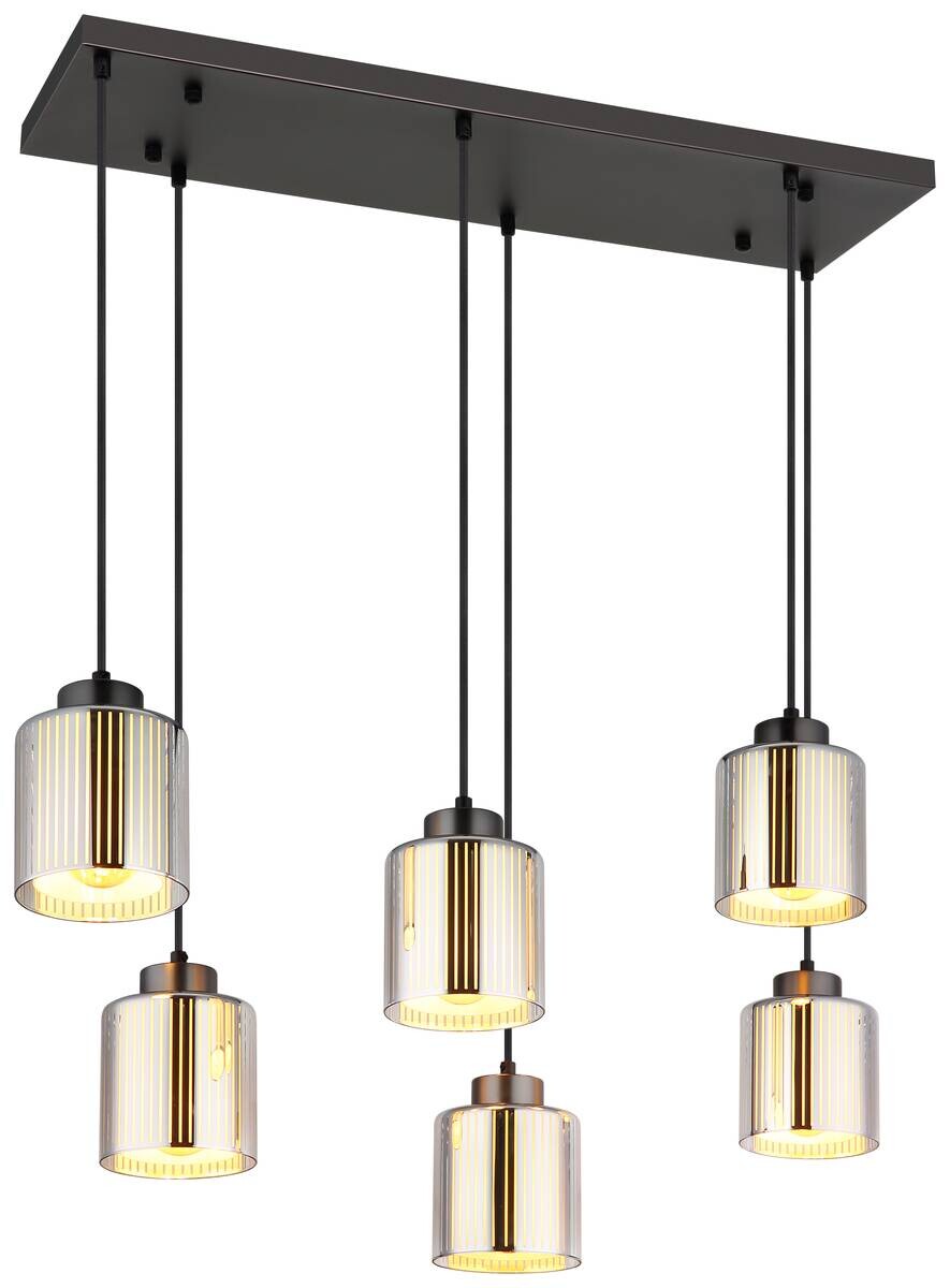 GLOBO Pendelleuchte Metall Glas B/H/L: ca. 30x120x83 cm E27 6 Brennstellen