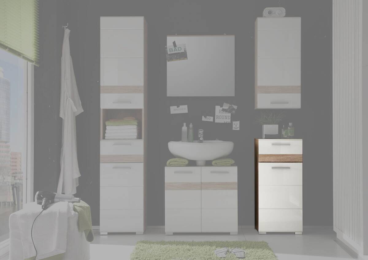 Badkommode Set One Eiche San-Remo Nachbildung weiß Hochglanz B/H/T: ca. 37x80x31 cm