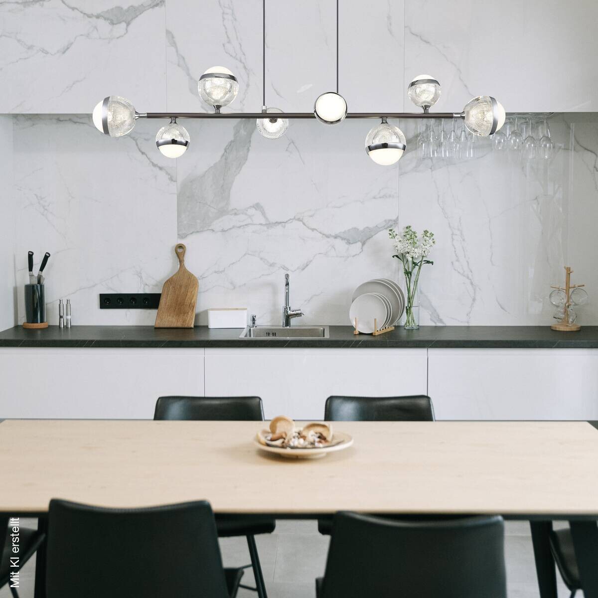 GLOBO LED-Pendelleuchte transparent Chrom titanfarbig Acryl Aluminium Metall B/H/T: ca. 24x120x109 cm