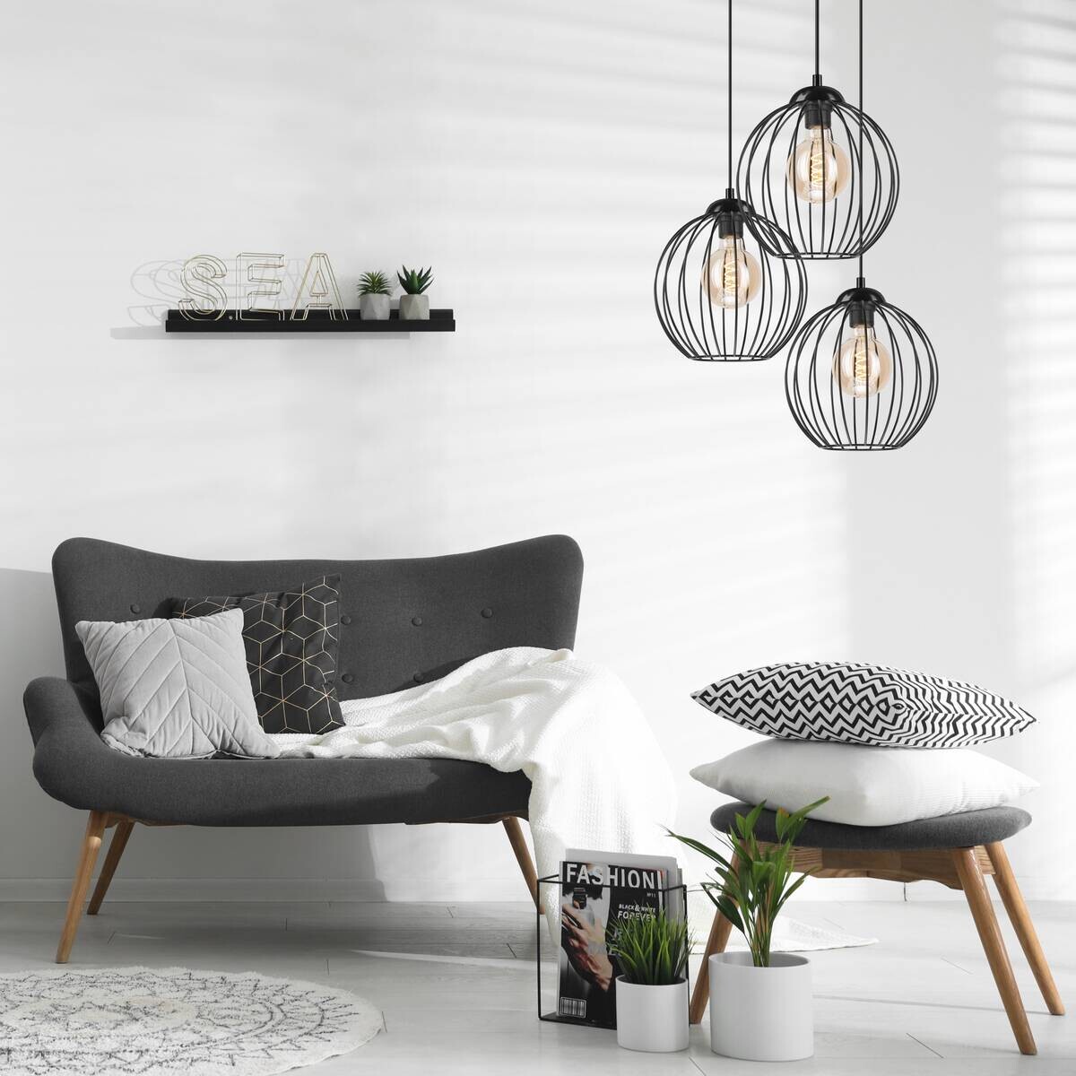 Lamkur Pendelleuchte ZOYA 45450 schwarz Stahl H/L: ca. 50x107 cm E27 3 Brennstellen