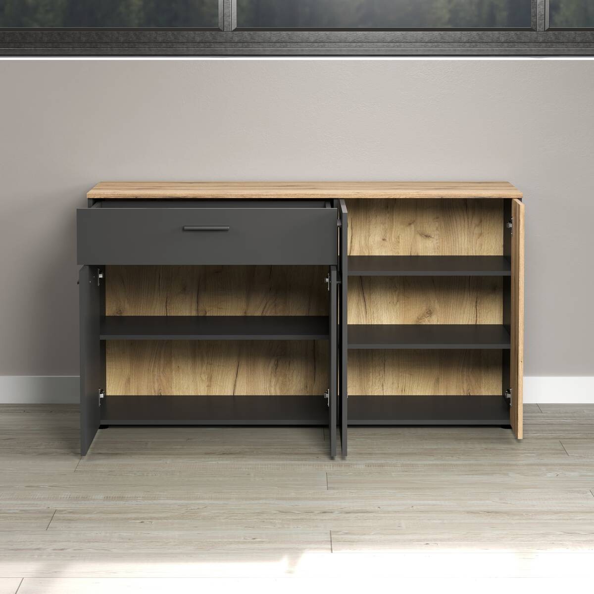 Sideboard Esteban anthrazit Eiche Nachbildung B/H/T: ca. 150x83x42 cm