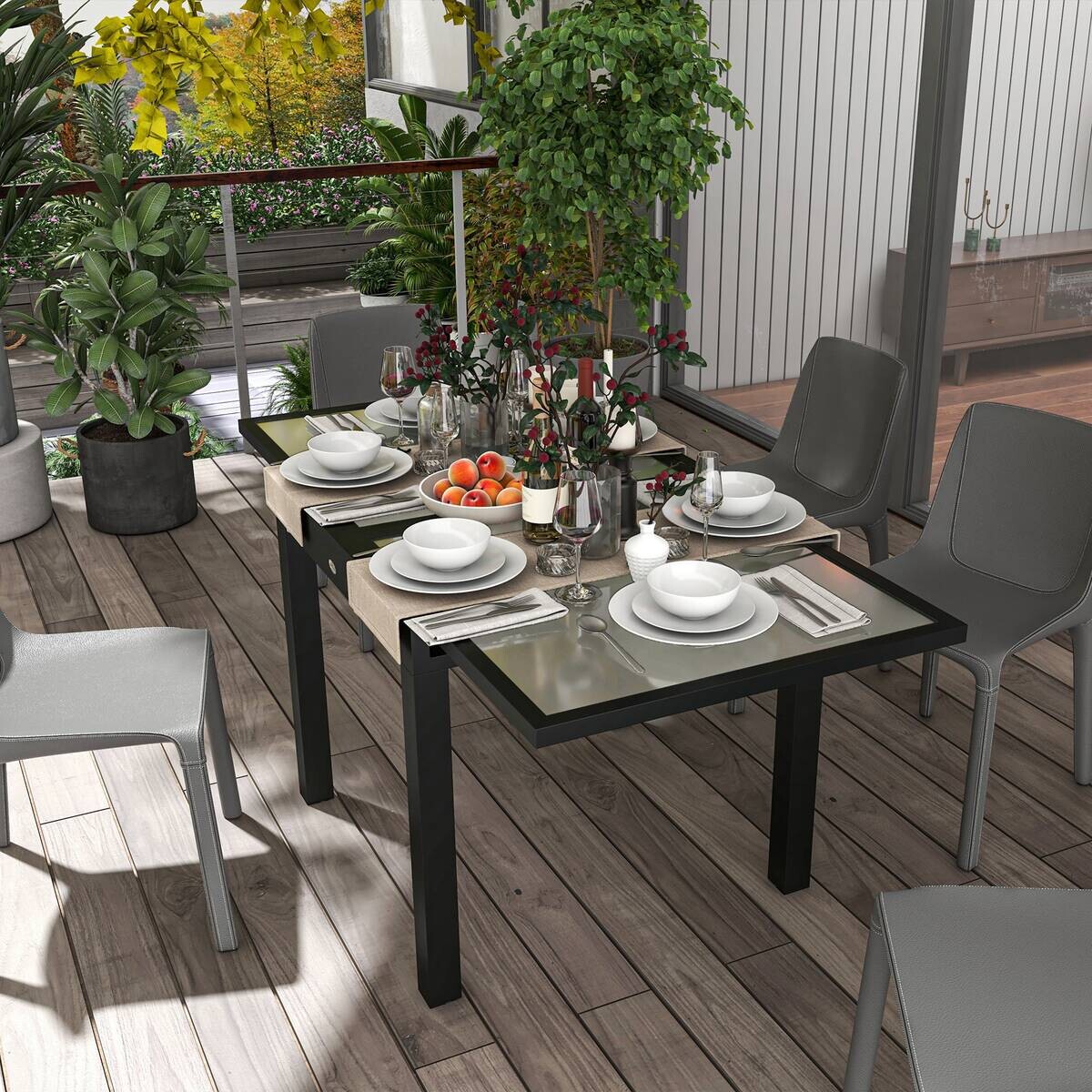 Outsunny Gartentisch schwarz Aluminium B/H/L: ca. 80x75x160 cm