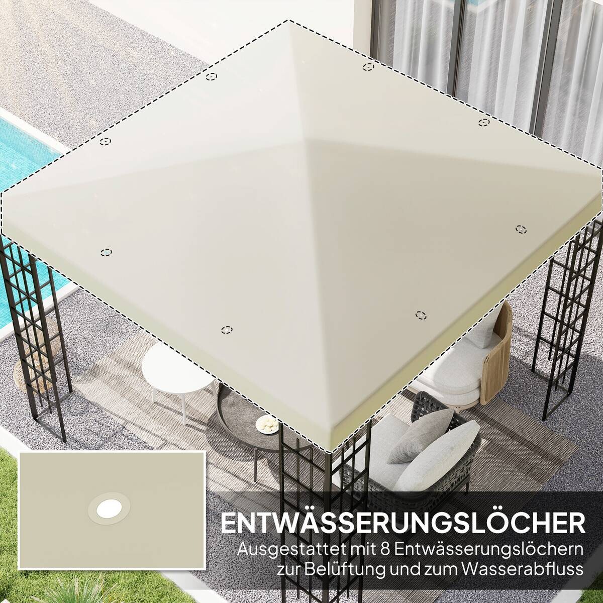 Outsunny Pavillondach cremeweiß Polyester B/H/L: ca. 298x1x298 cm