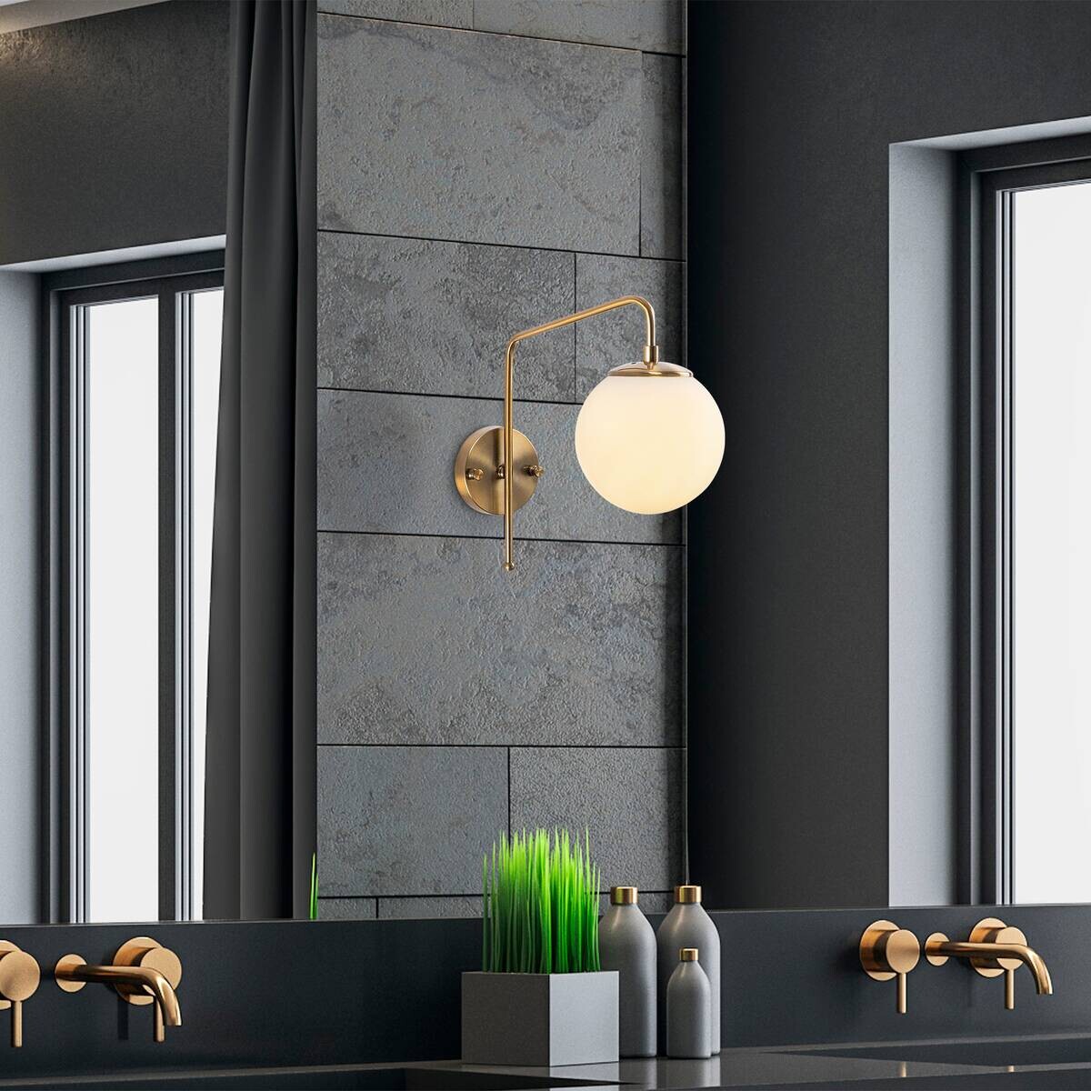 Opviq Wandleuchte Glas Metall B/H/L: ca. 32x32x15 cm E14 1 Brennstellen