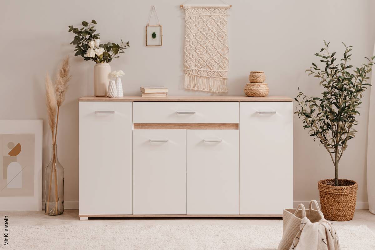 Sideboard Volos Eiche Sonoma Nachbildung weiß B/H/T: ca. 160x90x38 cm