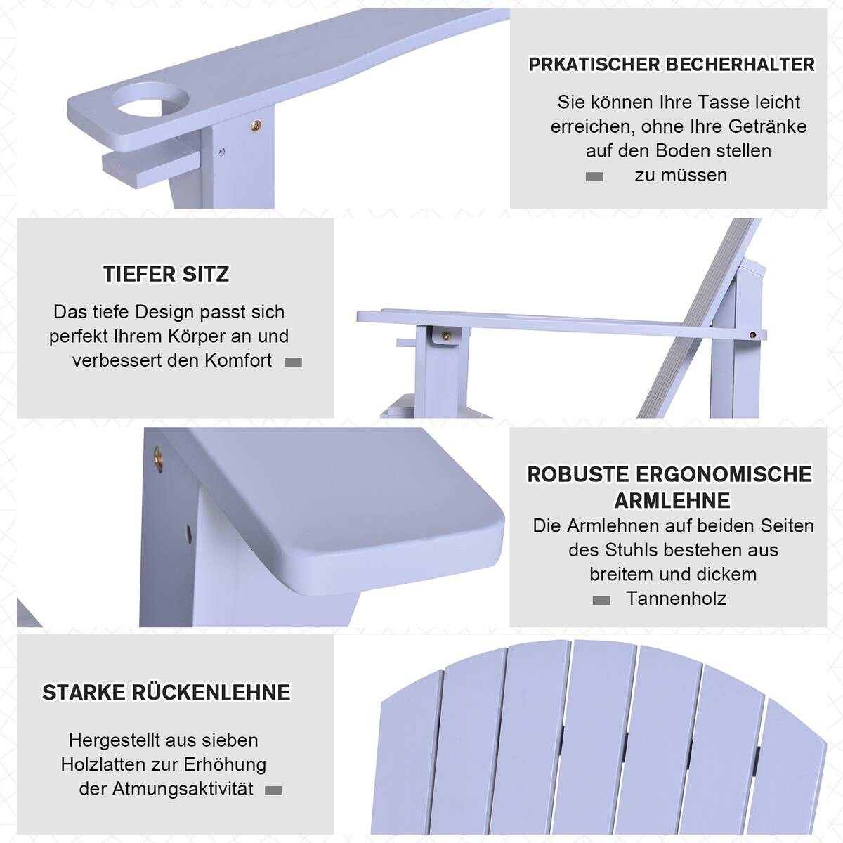 Outsunny Gartensessel grau Holz B/H/T: ca. 97x93x72 cm